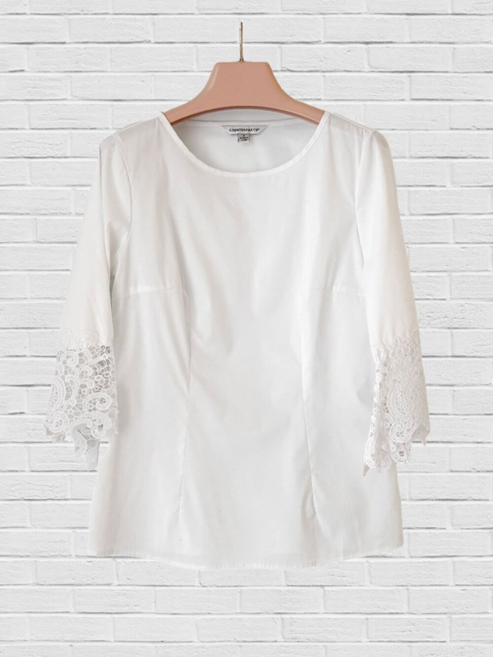 3/4 lace sleeve stretchy white blouse